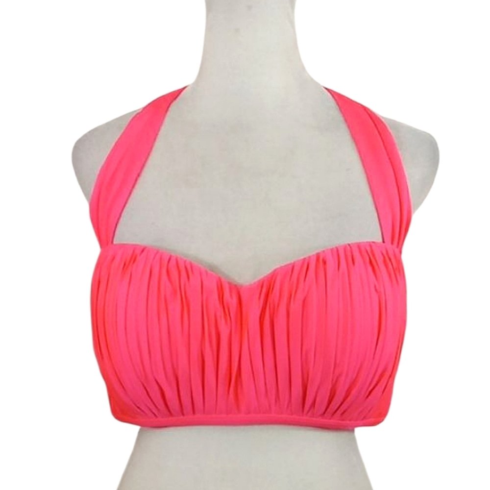Seafolly Kiara Coral Pink Swimsuit Top Halter Tie Padded Cups Size 12